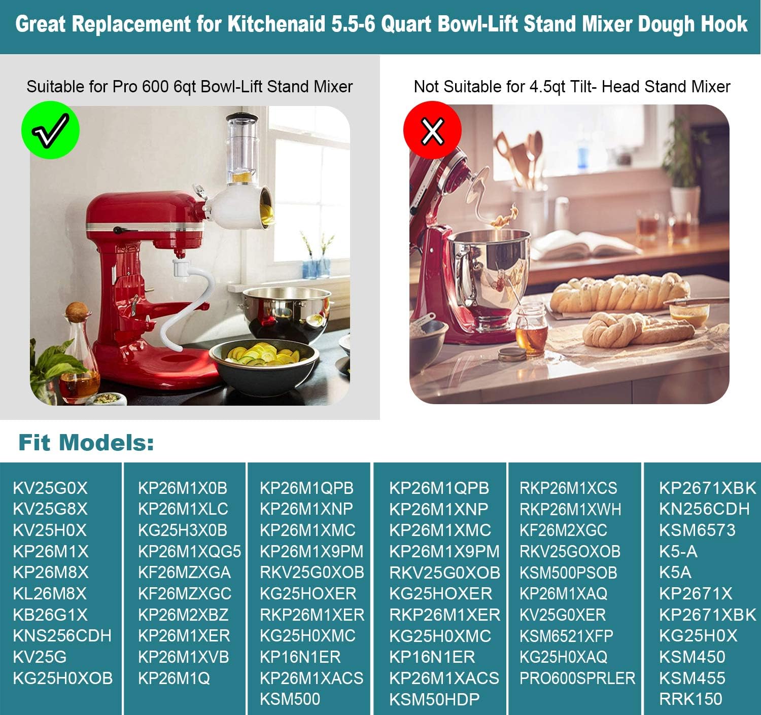 Coated Spiral Dough Hook for K - đánh giá và giá Kitchenaid Mixer Pro 600